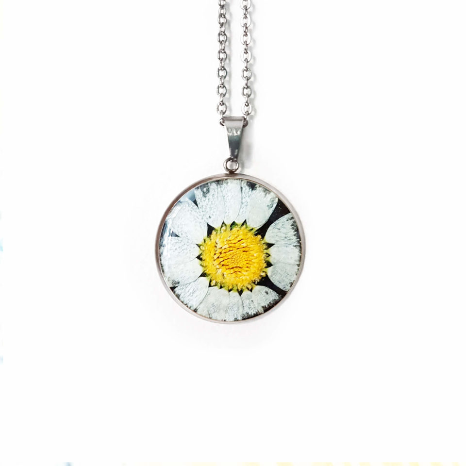 Collier Fleuri NINA - Marguerite - Bijoux Fleurs Naturelles 100% Fait-main